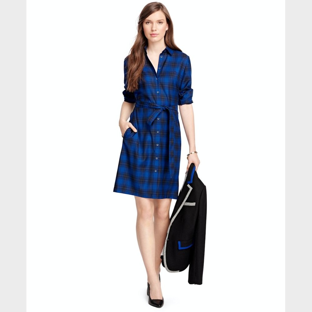 Brooks Brothers Women's Blue Tartan Shirt Dress